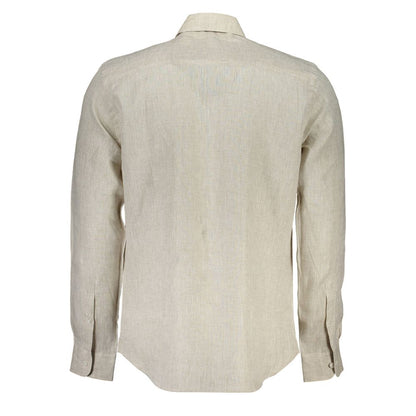 Back view of North Sails Beige Linen Men Shirt with long sleeves, Italian collar, and 1-button cuffs.