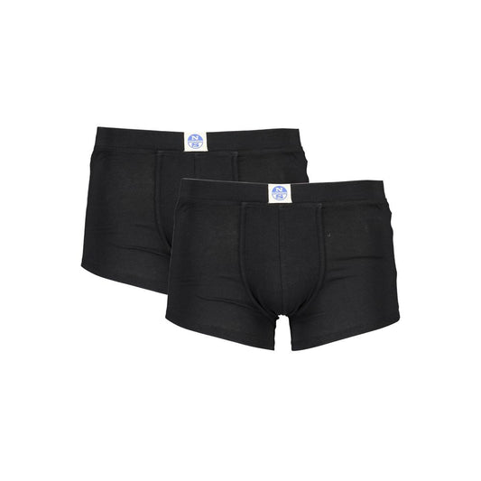 North Sails Black Cotton Men Boxer Pack - comfortable two-pack of black cotton boxers with elastic waistband and logo for men.