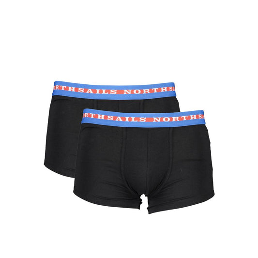 North Sails Black Cotton Men Boxer Pair with blue and red waistband showcasing style and comfort in premium cotton.