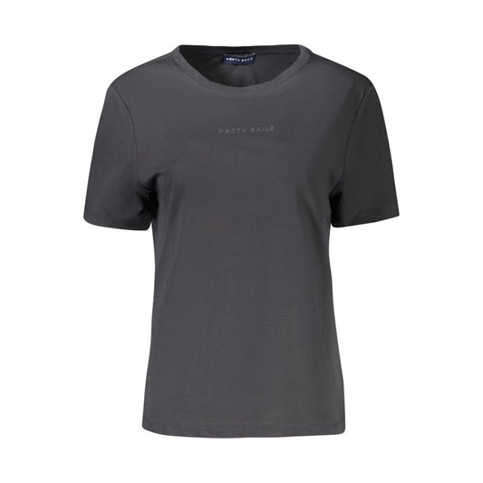 North Sails Black Cotton Women T-Shirt featuring embossed logo and wide neck design