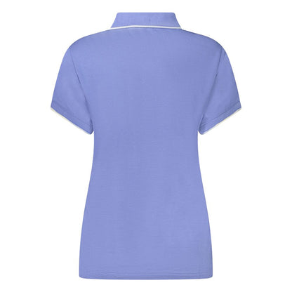 Back view of North Sails Blue Cotton Women Polo Shirt, showcasing short sleeves, vibrant blue hue, and elegant design.