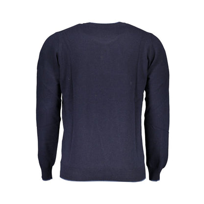 North Sails Blue Wool Sweater with long sleeves, round neck, contrasting details, and logo embroidery, made from recycled fibres.