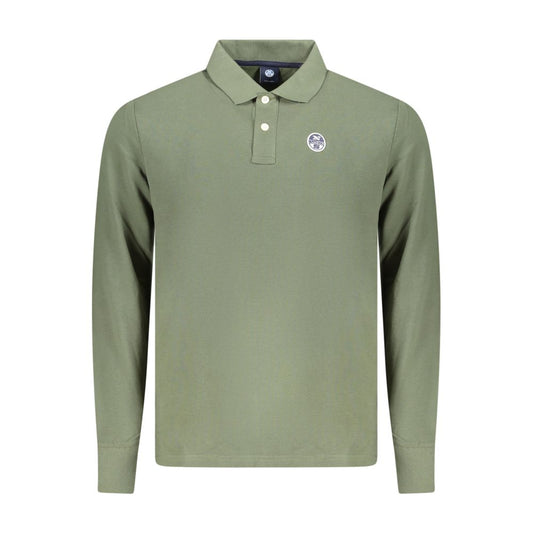 North Sails Green Cotton Polo Shirt with long sleeves, 2 buttons, and logo applique.