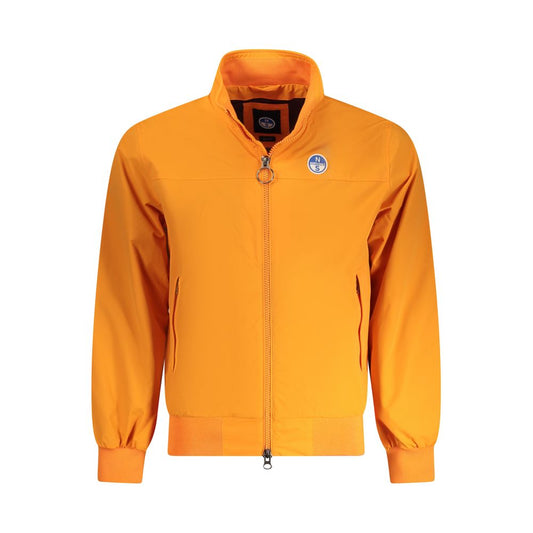 North Sails Orange Polyamide Men Jacket - stylish, slim-fit design with functional pockets, perfect for modern men seeking both style and practicality.