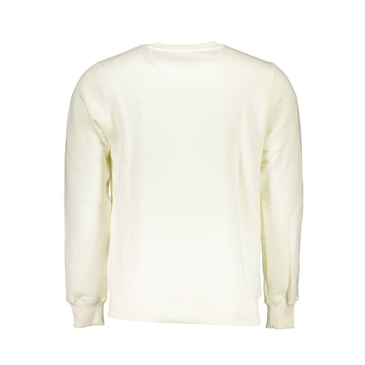 Back view of North Sails White Cotton Sweater with long sleeves and round neck, featuring a printed logo.