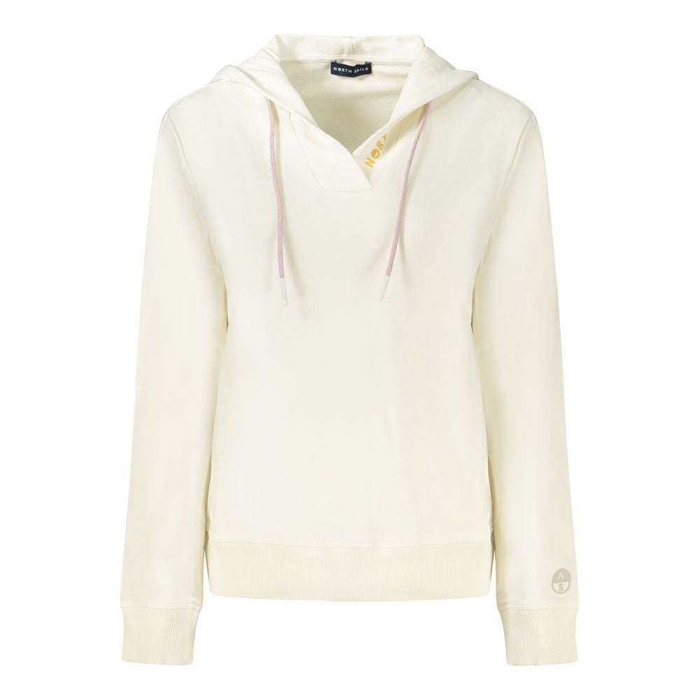 North Sails White Cotton Women Sweater with hood and embossed logo, offering casual luxury and sophisticated style.