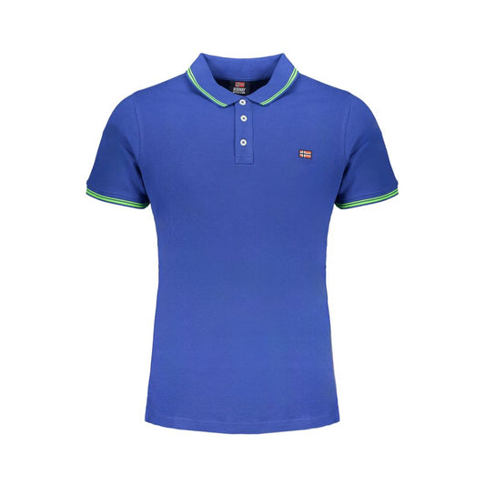 Norway 1963 Blue Cotton Polo Shirt, short sleeves, 3 buttons, contrast details, logo, stylish casual wear.