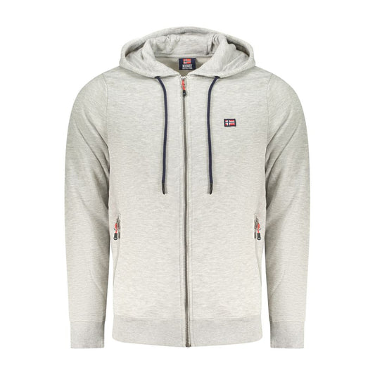 Norway 1963 Gray Cotton Sweatshirt with hood, zip closure, logo embroidery, and two zip pockets, long-sleeved comfortable hoodie.