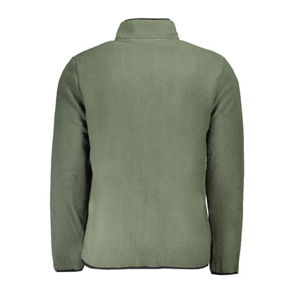 Back view of Norway 1963 Green Polyester Men Sweater featuring a hood and long sleeves.