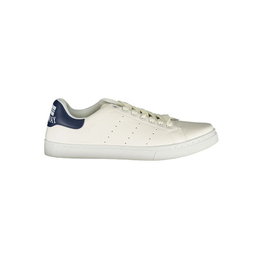 Norway 1963 White Polyester Sneaker with laces, contrast details, and logo print, sports footwear.