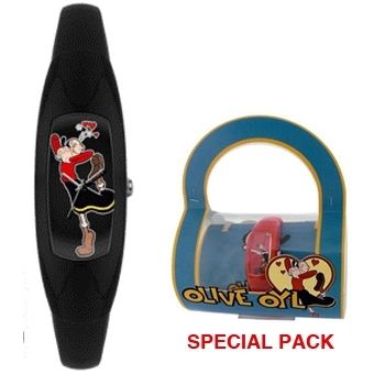 Olive Oyl special pack watch featuring cartoon character design and themed packaging