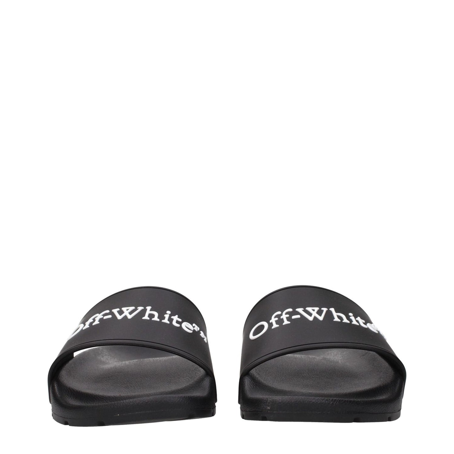 Off-White Black Cotton Slippers featuring front logo, MPN OWIU001MAT0011001, code F84957, rubber material, designed by Off-White.