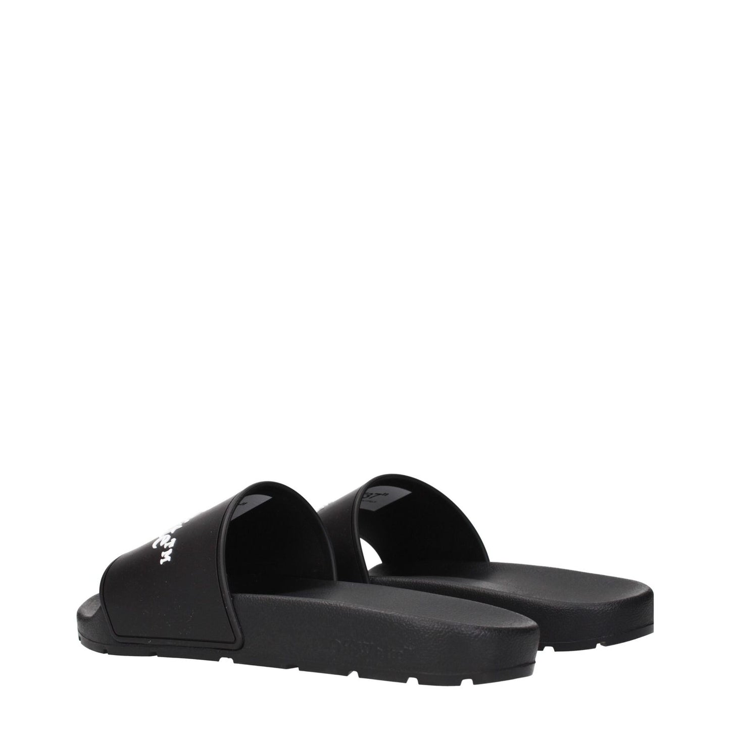 Off-White Black Cotton Slippers with front logo, MPN OWIU001MAT0011001, code F84957, black rubber clogs and slippers.