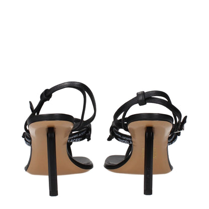 Rear view of Off-White Black Leather Flip-Flop Sandals with back logo detailing, featuring high heel design.
