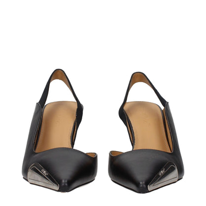 Off-White Black Leather Pumps with side logo and vintage effect, MPN OWIQ001LEA0011072, sandals code F84960.