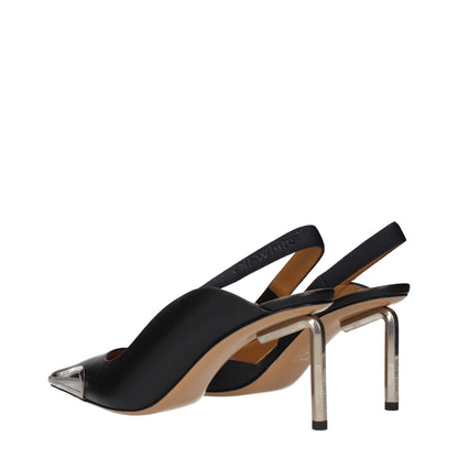Off-White Black Leather Pumps featuring side logo, vintage effect, and metal heel, MPN OWIQ001LEA0011072, product code F84960.
