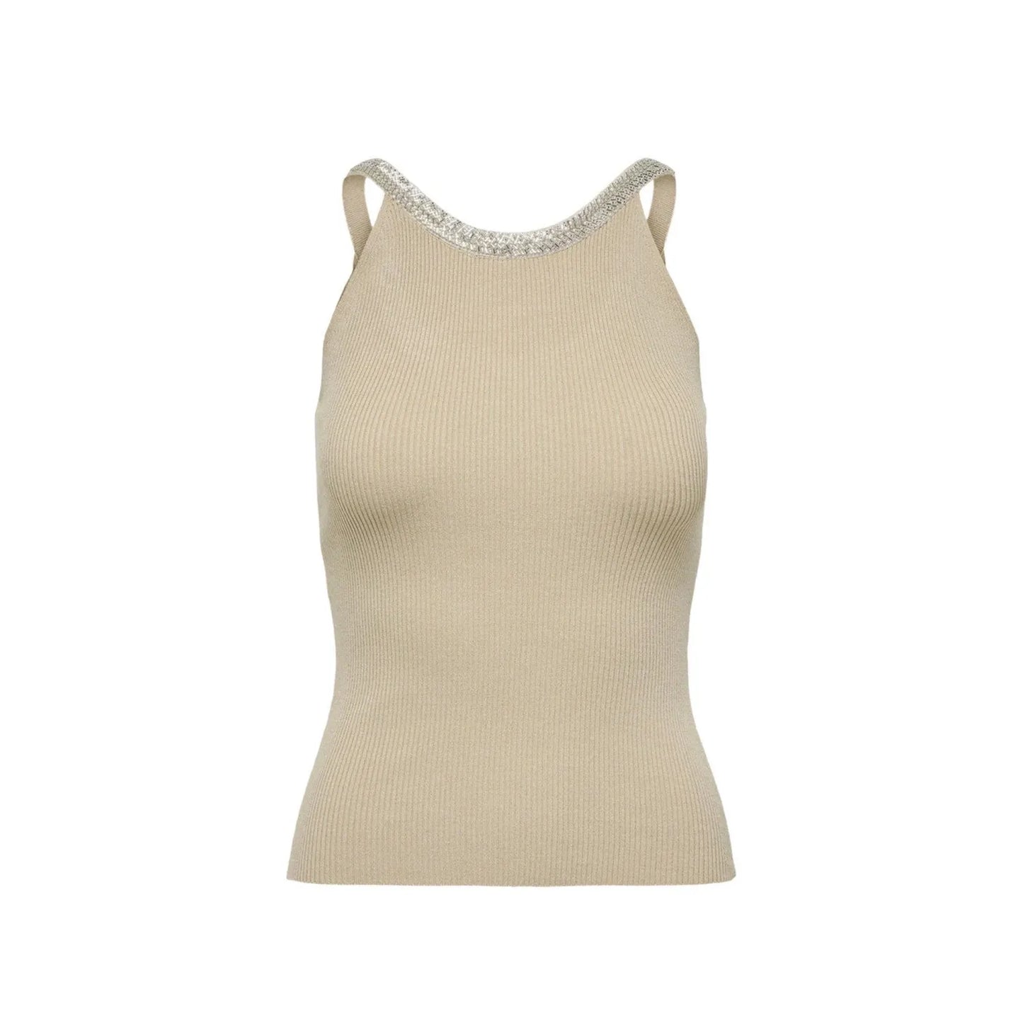 Only Beige Nylon Elastane Tank Tops