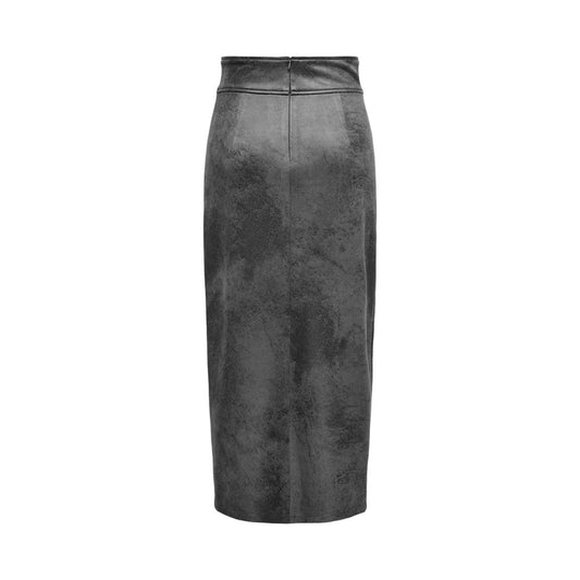 Only Gray Artificial Leather Skirt, women's fall/winter fashion, faux leather, full-length view.
