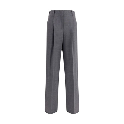 P.A.R.O.S.H. Gray Elastane Casual Pants with wool blend, wide-leg design, elastic waistband, and front button closure.