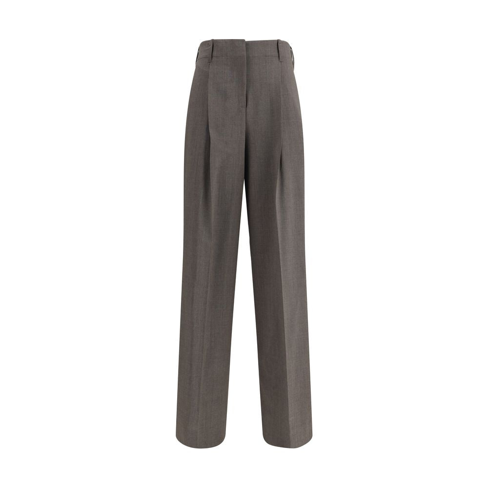 P.A.R.O.S.H. Gray Elastane Dress Pants, wide-leg, elasticized waistband, front button closure, fleece wool, AW25 season.