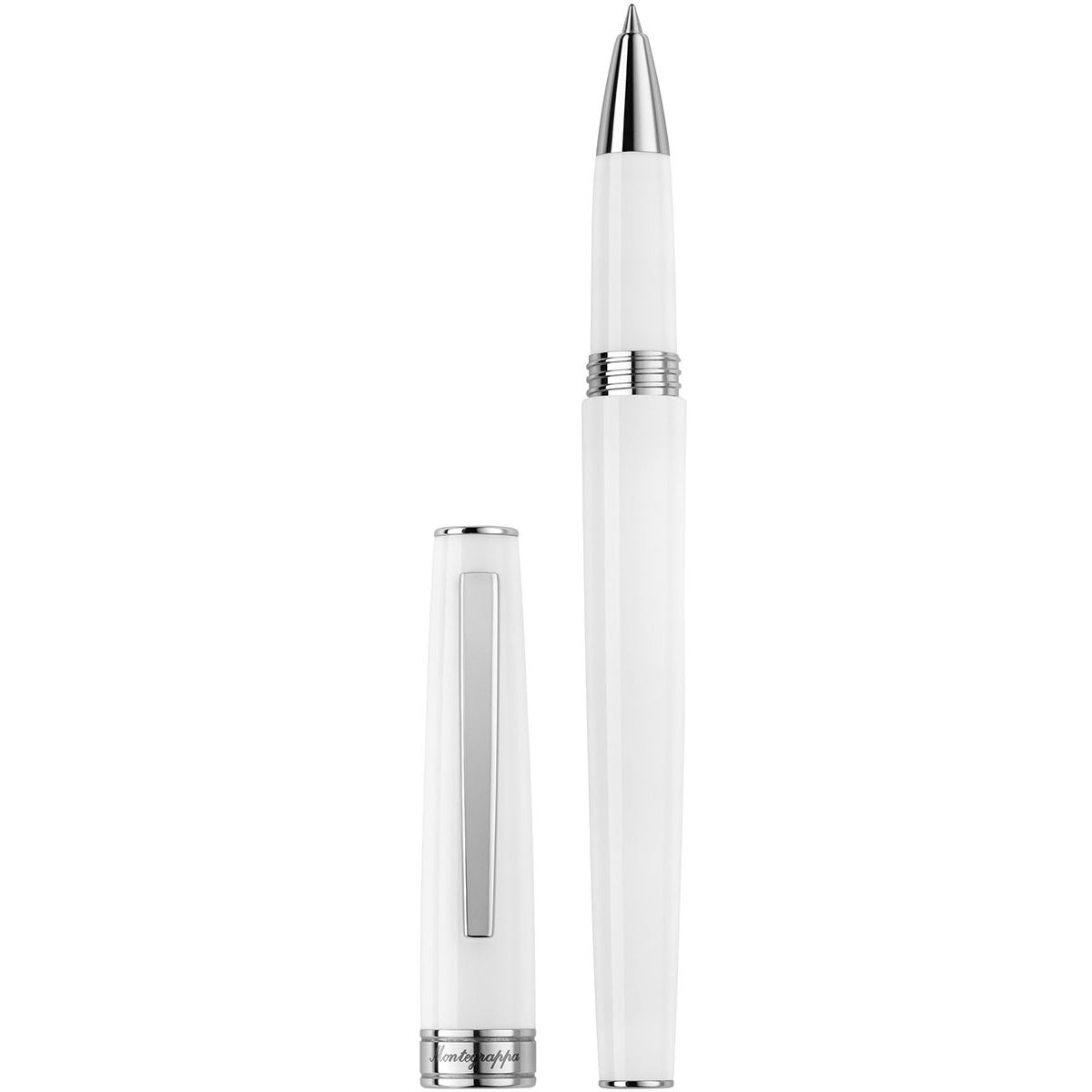 PENNE MONTEGRAPPA MOD. ISA1RRAW elegant white pen with chrome accents displayed on a white background.