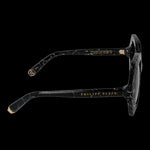 Side view of PHILIPP PLEIN MOD. SPP039M 530869 ladies' sunglasses showcasing black marble frame and gold accents.