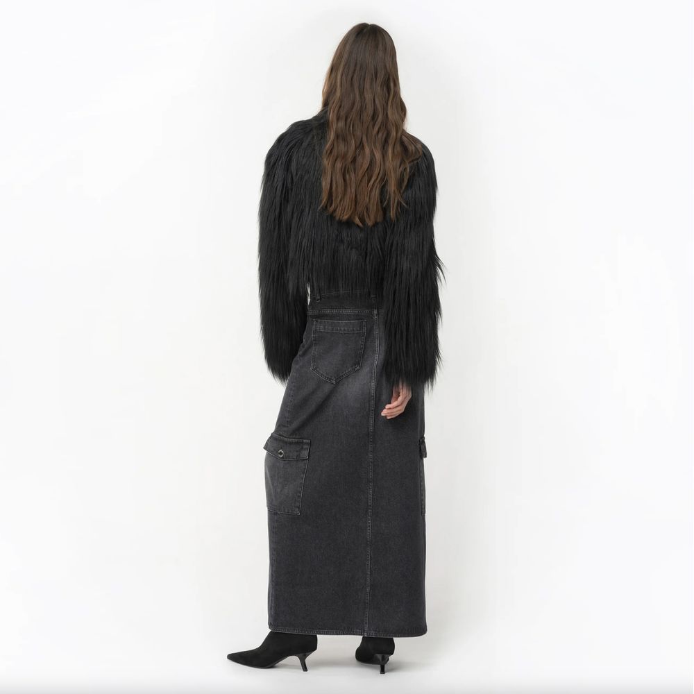 Back view of PINKO Black Cotton Skirt with side, back, and flap pockets, showcasing long length and sophisticated style.