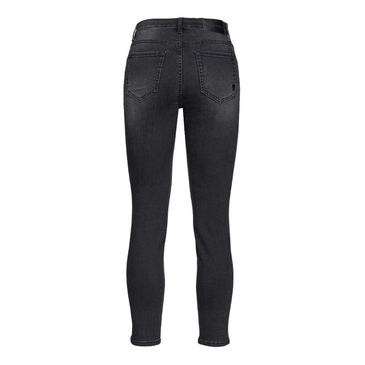 Rear view of PINKO Black Cotton Women Jeans with Love Birds embroidery, showcasing cropped skinny-fit design.