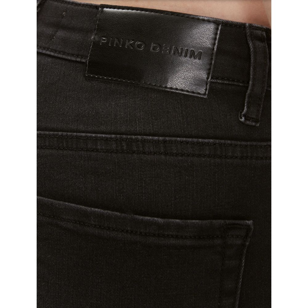 Close-up of PINKO Black Cotton Women Jeans showing back pocket with Love Birds embroidery and logo label.