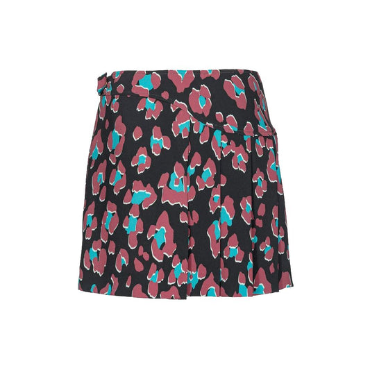 PINKO Black Polyester Skirt with abstract print, pleated cady miniskirt featuring side button closure and Love Birds buckle.