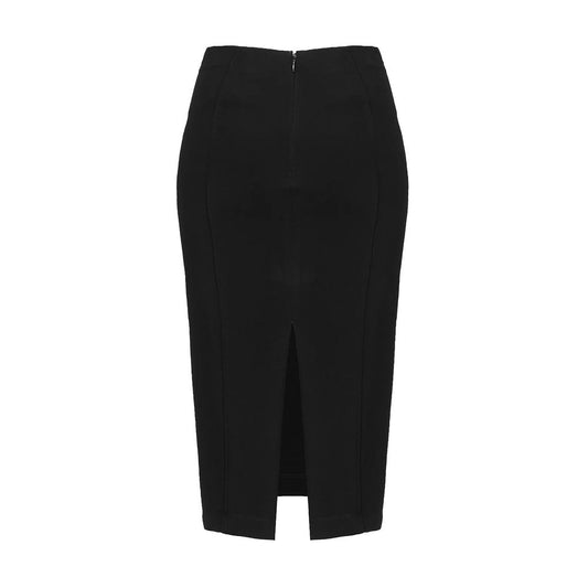 PINKO Black Viscose Skirt with rear zip closure, slim fit, stretch technical fabric, rear slit, made in Italy.