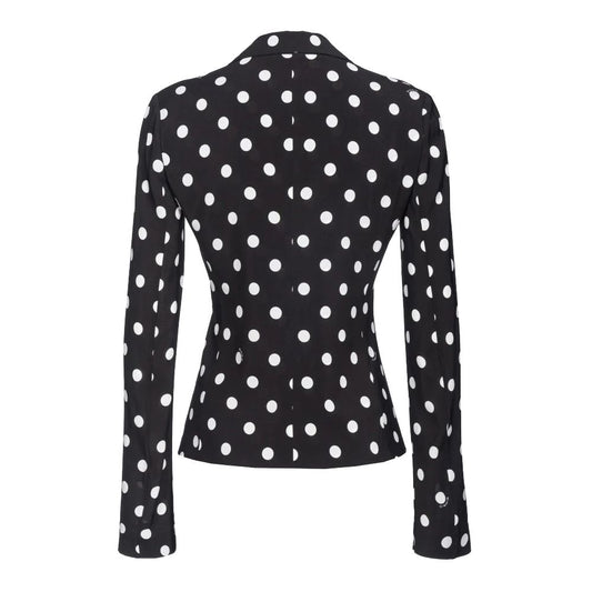 Back view of PINKO Black Viscose Women Blazer with polka dot print, showcasing tailored fit and sleek lapels, perfect for office or evening wear.