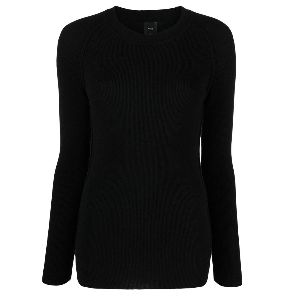 PINKO Black Wool Sweater - Ramarro crew neck with metal logo detail on back, long sleeves, elegant and stylish design.