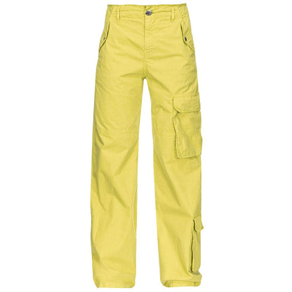 PINKO Green Cotton Women Cargo Pant with utility pockets and regular waist, showcasing modern utilitarian chic style in dyed cotton canvas.
