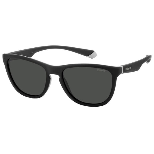 POLAROID MOD. PLD 2133_S unisex sunglasses made of polycarbonate, shown in side angle with dark lenses and sleek black frame.