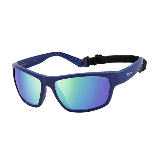 Unisex POLAROID MOD. PLD 7037_S sunglasses with blue frames and reflective lenses