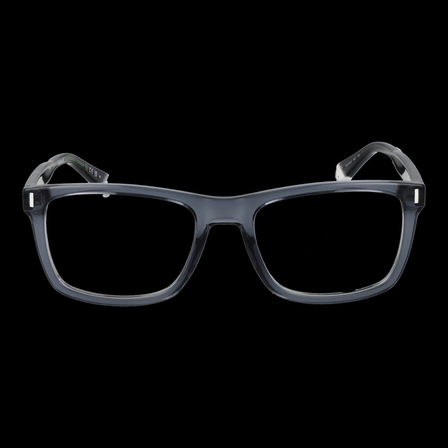 Unisex eyeglasses front view, POLAROID MOD. PLD D512 54KB7, black frame design on black background.