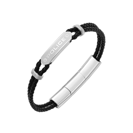 POLICE JEWELS JEWELRY Mod. PEAGB0040101 bracelet with black braided band and silver accents