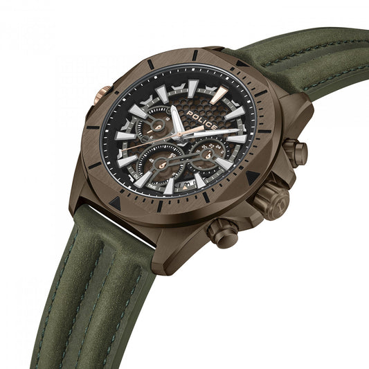 POLICE WATCHES Mod. PEWGF0054502 with green strap and detailed dial design, stylish analog wristwatch.