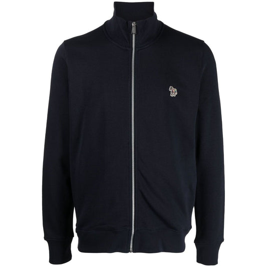 PS By Paul Smith Sweaters Blue - Navy high-neck zip-up sweatshirt with Zebra motif, cotton material, elasticated cuffs and hem.