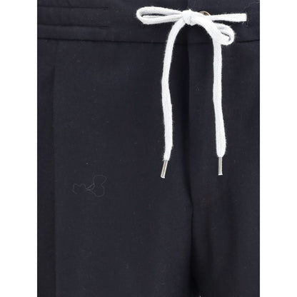 PT Torino Black Fleece Wool Casual Pants with drawstring and tailored details, featuring elastane for comfort and refined style.