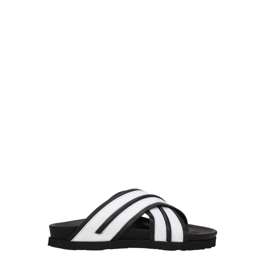 Palm Angels White Leather Slippers with open toe, casual style, low flat heel, and black accents.