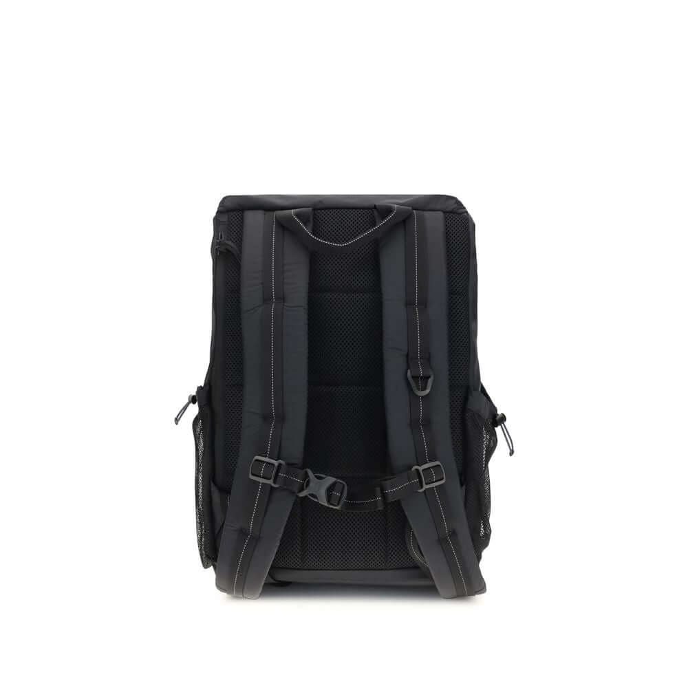 Rear view of Parajumpers Black Nylon Backpack showcasing adjustable straps and mesh inserts.
