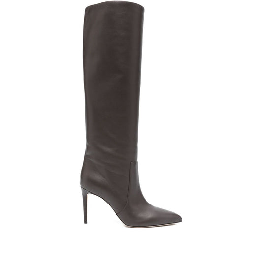 Paris Texas Boots - brown calf leather stiletto heel knee-high with pointed toe and side zip fastening, heel height 8.5 cm