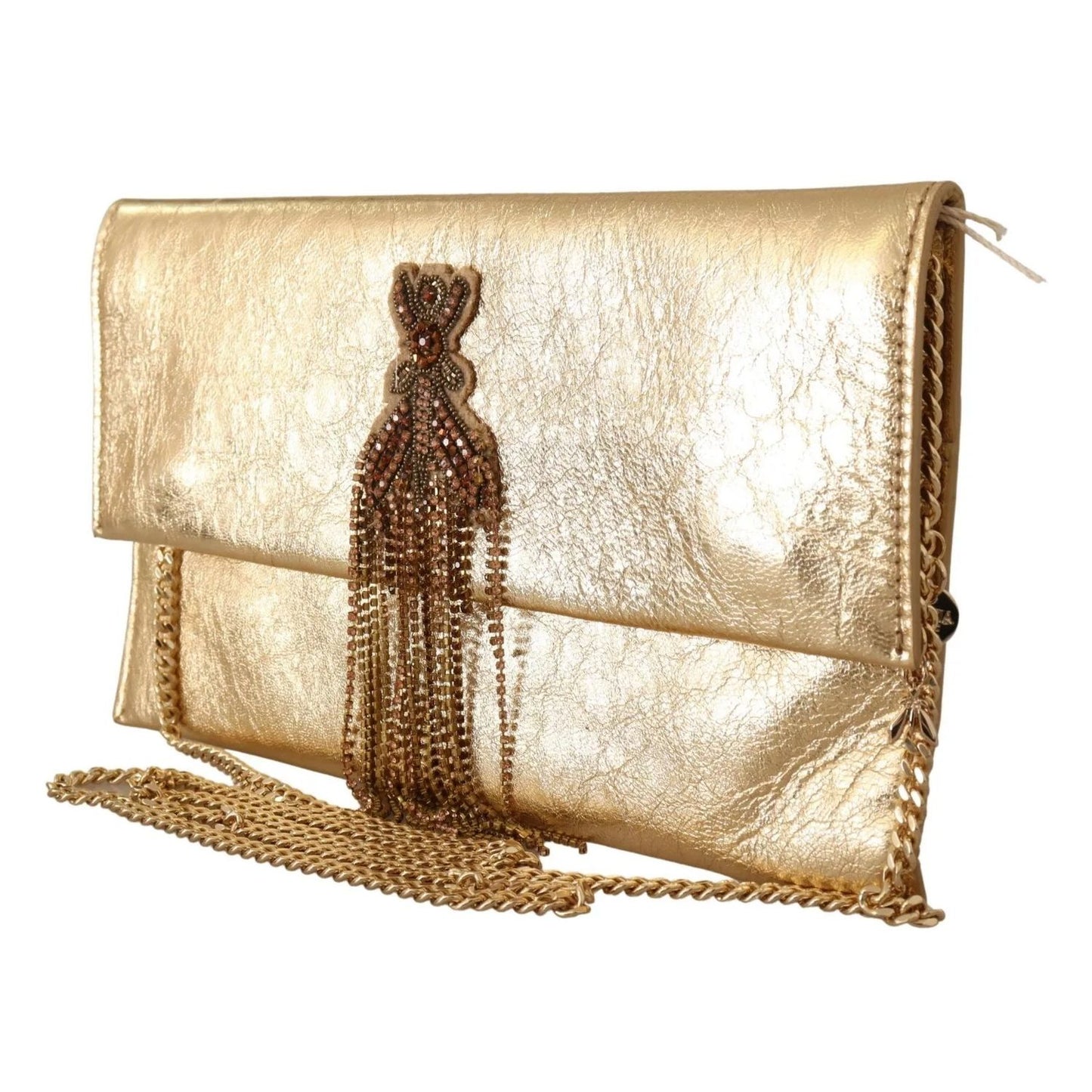 Patrizia Pepe Gold Leather Embellished Shoulder Strap Bag