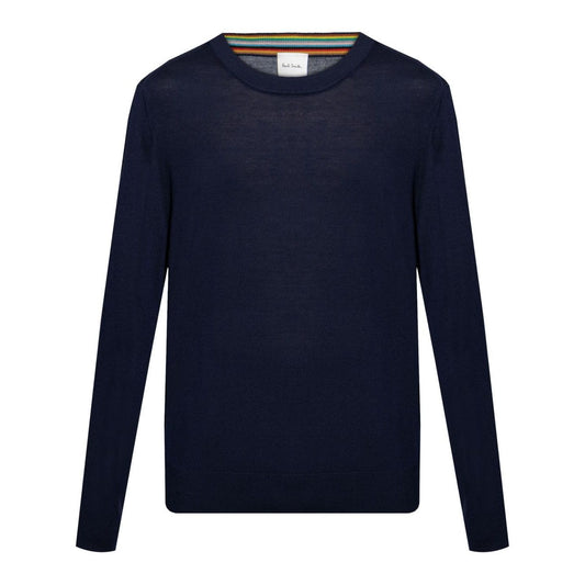 Paul Smith Sweaters Blue - navy blue wool crewneck sweater with long sleeves and ribbed trim.