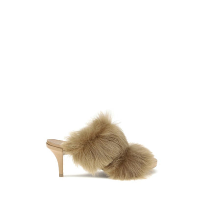 Pedro García Beige Leather Stiletto Heel Sandals with fur trim and open toe, elegant design perfect for glamorous evening looks, AW25.