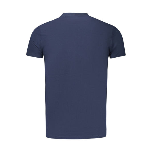 Pepe Jeans Blue Cotton Men T-Shirt, back view showcasing slim fit and crew neck design made from sustainable cotton.