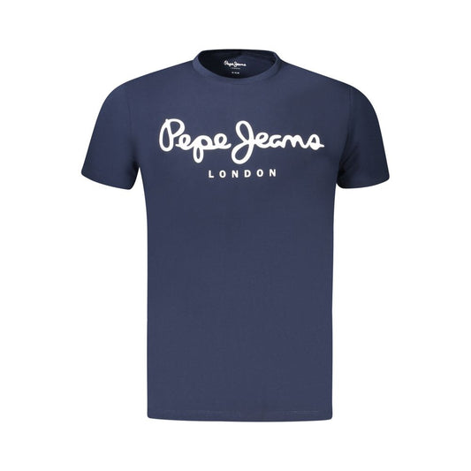Pepe Jeans Blue Cotton Men T-Shirt with crew neck, slim fit, and sustainable fabric designed for eco-conscious fashion.