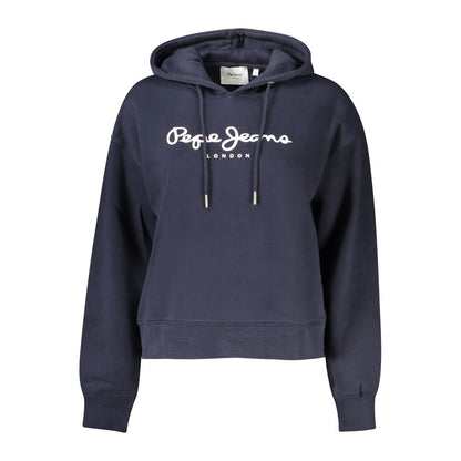 Pepe Jeans Blue Cotton Women Sweater with bold print and iconic logo, showcasing long sleeves and a trendy urban look.